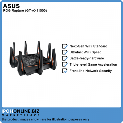ASUS ROG Rapture GT-AX11000 AX11000 ultimate AX performance 10 Gigabit Quad-Core Processor MU MIMO Tri-Band WiFi Gaming Router - Unifi Time Maxis
